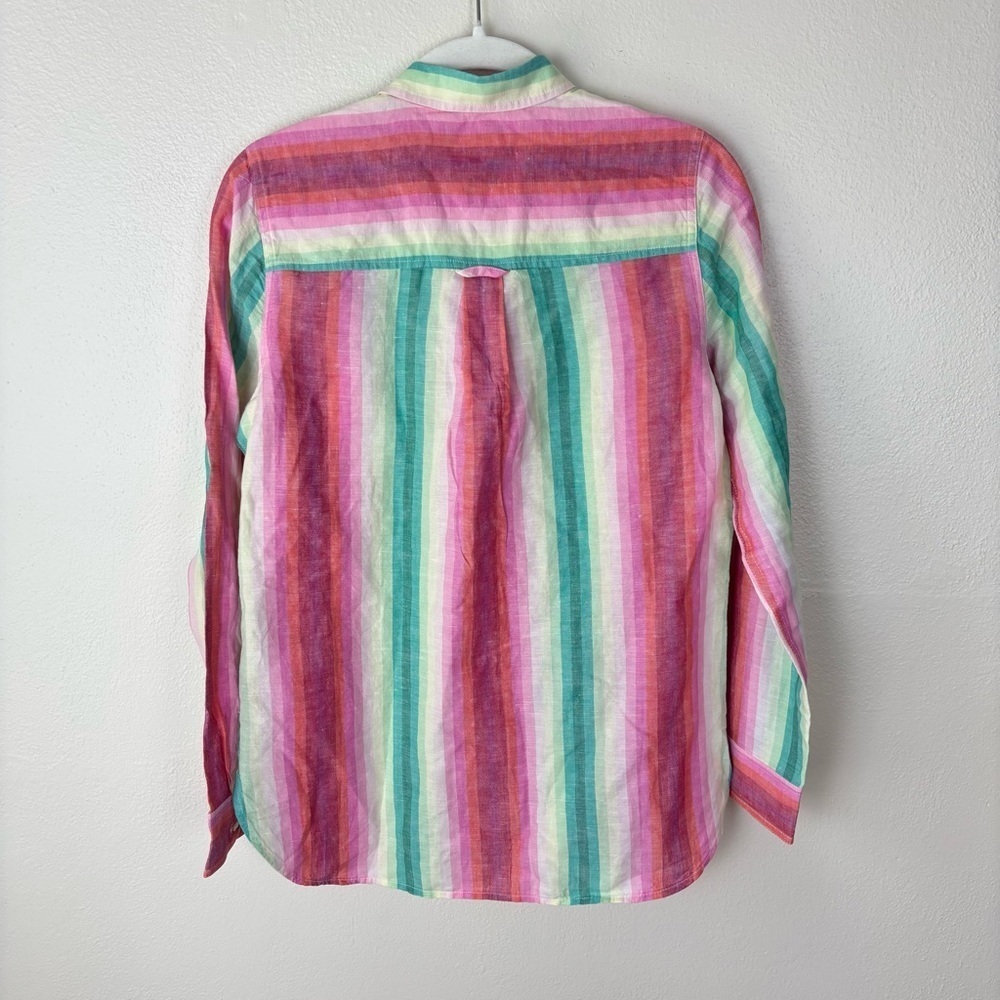 J. Crew Classic-Fit Boy Shirt Rainbow Stripe Linen Blouse Women’s Sz 4 AJ424 NWT - Picture 5 of 6